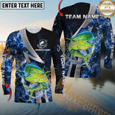 Maxcorners Mahi-Mahi Fishing Blue Fire Splash Personalized Name, Team Name Long Sleeve Shirt