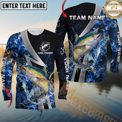 Maxcorners Tuna Fishing Blue Fire Splash Personalized Name, Team Name Long Sleeve Shirt