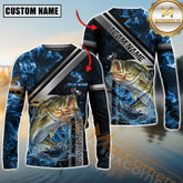 Maxcorners Bass Fishing Ocean Wave Power Personalized Name, Team Name Long Sleeve Shirt
