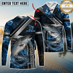 Maxcorners Chinook Fishing Ocean Wave Power Personalized Name, Team Name Long Sleeve Shirt