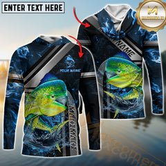 Maxcorners Mahi-Mahi Fishing Ocean Wave Power Personalized Name, Team Name Long Sleeve Shirt