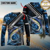 Maxcorners Marlin Fishing Ocean Wave Power Personalized Name, Team Name Long Sleeve Shirt