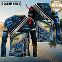 Maxcorners Tuna Fishing Ocean Wave Power Personalized Name, Team Name Long Sleeve Shirt