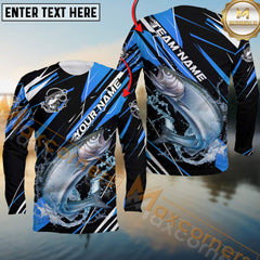 Maxcorners Chinook Fishing Blue Power Surge Personalized Name, Team Name Long Sleeve Shirt