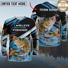 Maxcorners Walleye Fishing Splash Strike Personalized Name, Team Name Long Sleeve Shirt