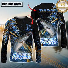 Maxcorners Chinook Fishing Hooked Jump Splash Personalized Name, Team Name Long Sleeve Shirt