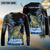 Maxcorners Crappie Fishing Hooked Jump Splash Personalized Name, Team Name Long Sleeve Shirt