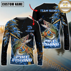 Maxcorners Pike Fishing Hooked Jump Splash Personalized Name, Team Name Long Sleeve Shirt