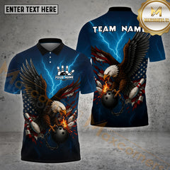 Maxcorners American Flag Eagle Bowling Jersey Customized Name, Team Name 3D Polo Shirt
