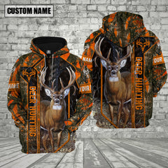 Maxcorners Orange Camo Deer Hunting Custom Name Shirt 3D All Over Printed Clothes