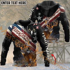 Maxcorners Wilderness Deer Hunting USA Flag PatterCustom Name Shirt 3D All Over Printed Clothes