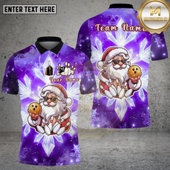 Maxcorners Bowling Shirt Santa Claus Bowling Snowflake Ice Crystal Multi Options Personalized Name, Team Name 3D Shirt