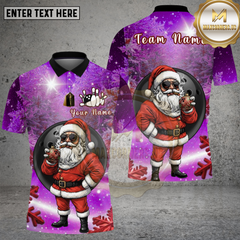Maxcorners Bowling Shirt Santa Claus Bowling Winter Snowflake Multi Options Personalized Name, Team Name 3D Shirt