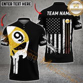 Maxcorners Billiard 9 Ball Skull American Flag Multicolor Options Personalized Name, Team Name 3D Shirt (4 Colors)