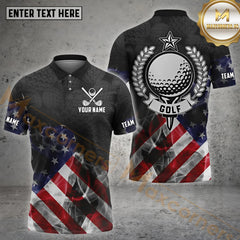 Maxcorners Golf Flag Of USA Pattern Customized Name, Team Name Shirts Style 15