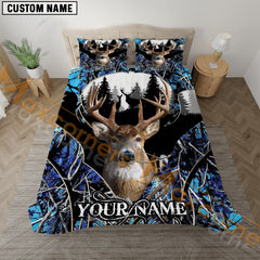Maxcorners Custom Name Deer Hunting Couple Deer Camo Pattern Bedding Set 3D All Over Printed (4 colors)