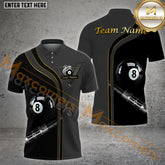 Maxcorners Black Billiards 8 Ball Fantasy Pattern Multicolor Options Personalized Name, Team Name 3D Polo Shirt (4 Colors)