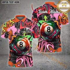 Maxcorners Billiards Ball 8 Graffiti Street Personalized Name, Team Name Unisex Shirt ( 4 Colors )