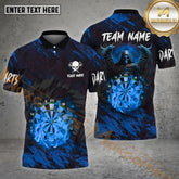 Maxcorners Darts Fire Dartboard Skull Pattern Multicolor Options Personalized Name, Team Name 3D Polo Shirt (4 Colors)