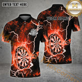 Maxcorners Darts Fire Dartboard Thunder Pattern Multicolor Options Personalized Name, Team Name 3D Polo Shirt (4 Colors)