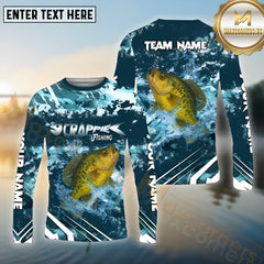 Maxcorners Crappie Fishing Cyan Splash Pattern Sport Jersey Personalized Name, Team Name Long Sleeve Shirt