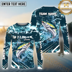 Maxcorners Tuna Fishing Cyan Splash Pattern Sport Jersey Personalized Name, Team Name Long Sleeve Shirt