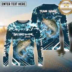 Maxcorners Striped Bass Fishing Cyan Splash Pattern Sport Jersey Personalized Name, Team Name Long Sleeve Shirt