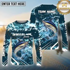 Maxcorners Marlin Fishing Cyan Splash Pattern Sport Jersey Personalized Name, Team Name Long Sleeve Shirt