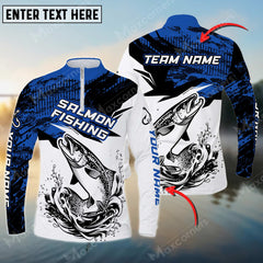 Maxcorners Sockeye Salmon Fishing Personalized Name Long Sleeve Quarter Zip Jersey Shirt