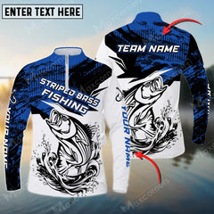 Maxcorners Striped Bass Fishing Personalized Name Long Sleeve Quarter Zip Jersey Shirt