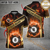 Maxcorners Billiards 8 Ball Flame Golden Line Premium Multicolor Options Personalized Name, Team Name 3D Polo Shirt (4 Colors)