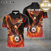 Maxcorners Billiard 8 Ball Eagle Flame Pattern Multicolor Options Personalized Name, Team Name 3D Polo Shirt (4 Colors)