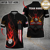 Maxcorners Billiard 8 Ball Flame American Flag Multicolor Options Personalized Name, Team Name 3D Polo Shirt (4 Colors)