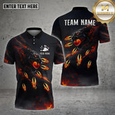 Maxcorners Bowling Ball & Pins Tiger Fire Pins Pattern Personalized Name, Team Name 3D Polo Shirt (4 Colors)
