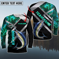 Maxcorners Marlin Fishing Cyan Smoke Pattern Pro Sport Jersey Personalized Name And Team Name Long Sweat Shirt
