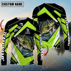 Maxcorner Crappie Fishing Jersey Green Line Pattern Personalized 3D Long Sleeve Shirt