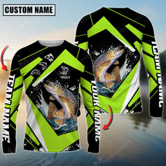 Maxcorner Trout Fishing Jersey Green Line Pattern Personalized 3D Long Sleeve Shirt
