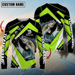 Maxcorner Walleye Fishing Jersey Green Line Pattern Personalized 3D Long Sleeve Shirt