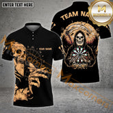 Maxcorners Darts Master Grim Reaper Pattern Multicolor Options Personalized Name, Team Name 3D Polo Shirt (4 Colors)