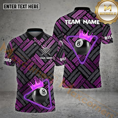 Maxcorners Billiard Rack Crown 8 Ball Pattern Pattern Personalized Name, Team Name 3D Polo Shirt (4 Colors)