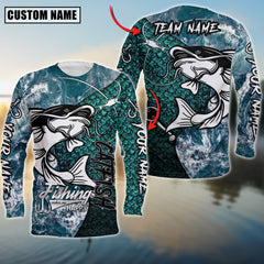 Maxcorne Catfish Fishing Blue Wave Personalized 3D Long Sleeve Shirt