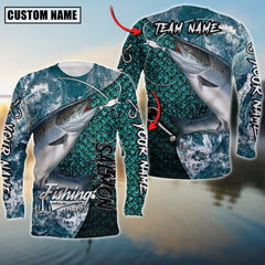 Maxcorne Salmon Fishing Blue Wave Personalized 3D Long Sleeve Shirt