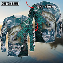 Maxcorne Stripped Bass Fishing Blue Wave Personalized 3D Long Sleeve Shirt