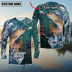 Maxcorne Trout Fishing Blue Wave Personalized 3D Long Sleeve Shirt