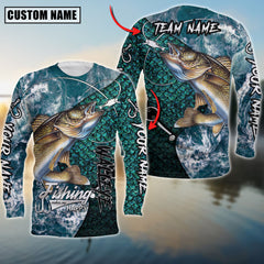 Maxcorne Walleye Fishing Blue Wave Personalized 3D Long Sleeve Shirt
