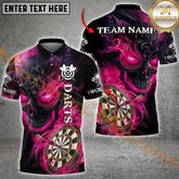 Maxcorners Darts Flame Skull Pattern Multicolor Options Personalized Name, Team Name 3D Polo Shirt (4 Colors)