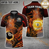 Maxcorners Billiards 8 Ball and 9 Ball Flame Dragon Multicolor Options Personalized Name, Team Name 3D Polo Shirt (4 Colors)
