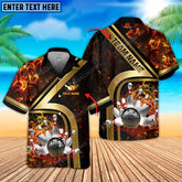 Maxcorners Bowling Ball & Pins Water And Flame Multicolor Option Customized Name Hawaiian Shirt (4 Colors)