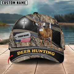 Maxcorners Deer Hunting Cross With USA Flag Camo Pattern Multicolor Personalized Name 3D Cap