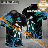 Maxcorners Dragon Bowling & Pins Multicolor Option Customized Name, Team Name 3D Polo Shirt (4 Colors)